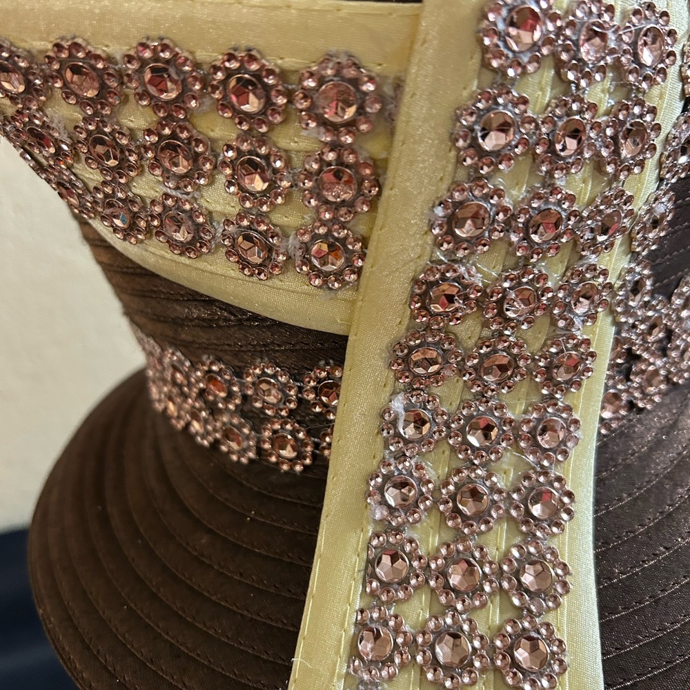 Brown and Pink Floral Embellished Hat